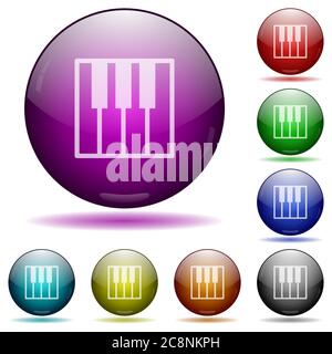 Set of color Piano keyboard glass sphere buttons with shadows. Stock Vector