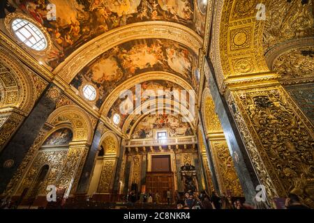 Valletta, Malta - October 10, 2019: St John's Co Cathedral high Baroque interior, Cathedral Church built by the Knights Hospitaller Order of St. John Stock Photo