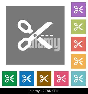 Cut out flat icon set on color square background. Stock Vector
