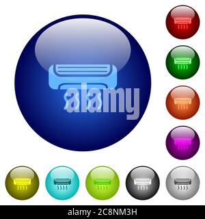 Set of color air conditioner glass web buttons. Stock Vector