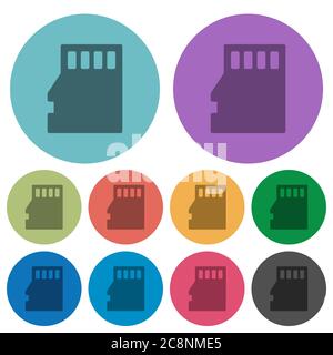 Color micro SD memory card flat icon set on round background. Stock Vector