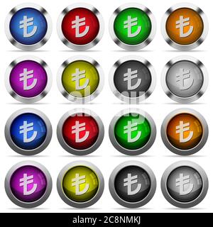 Set of turkish lira sign glossy web buttons. Arranged layer structure. Stock Vector