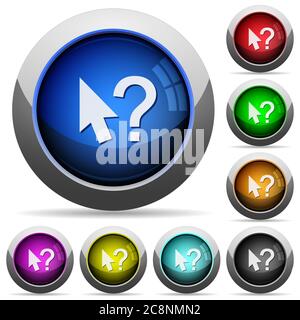 Set of round glossy help cursor buttons. Arranged layer structure. Stock Vector