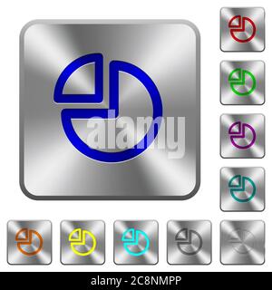 Engraved pie chart icons on rounded square steel buttons Stock Vector
