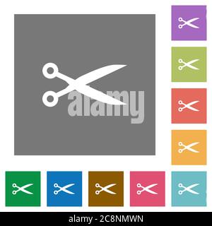 Cut flat icon set on color square background. Stock Vector