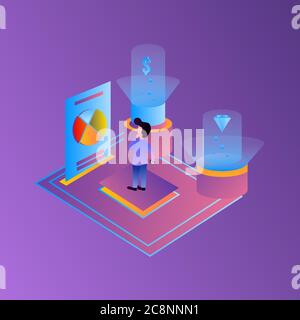 Data analysis isometric illustration.Suitable for landing page, ui, website, mobile app, editorial, poster, flyer, article, and banner. Stock Vector
