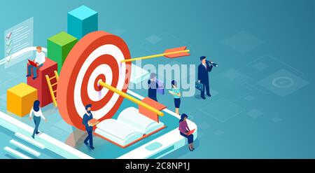 Business goals and team work concept. Vector of company employees working together to achieve success Stock Vector