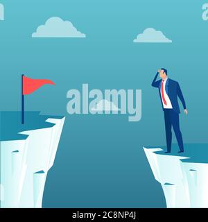 Vector of a businessman standing on a cliff thinking how to achieve career goals Stock Vector