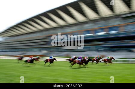 Tone The Barone ridden by jockey Harry Bentley (right) wins the Play Nifty Fifty Exclusively At Betfair Handicap Stakes at Ascot Racecourse. Stock Photo