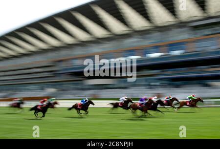 Tone The Barone ridden by jockey Harry Bentley (right) wins the Play Nifty Fifty Exclusively At Betfair Handicap Stakes at Ascot Racecourse. Stock Photo
