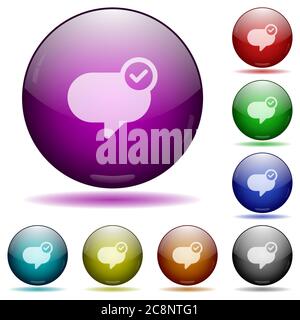 Set of color Message sent glass sphere buttons with shadows. Stock Vector