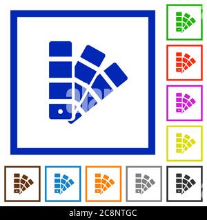 Set of color square framed color swatch flat icons on white background Stock Vector
