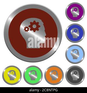 Set of color glossy coin-like user settings buttons. Stock Vector