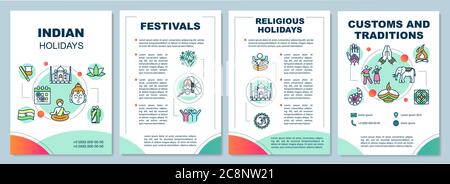 Culture of India brochure template. Traditional indian holidays flyer, booklet, leaflet print, cover design with linear icons. Vector layouts for maga Stock Vector