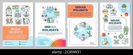 Indian holidays brochure template. National festivals in India flyer, booklet, leaflet print, cover design with linear icons. Vector layouts for magaz Stock Vector