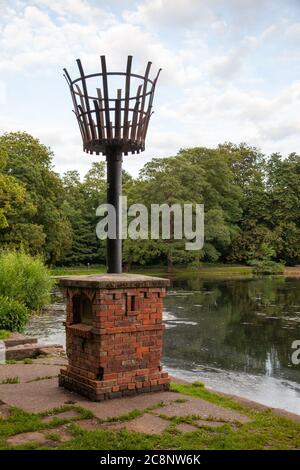 Boultham Park, Lincoln, Originally the park for the Boultham Hall, opened as a public park for the people of Lincoln, Park beacon, Beacon beside lake. Stock Photo