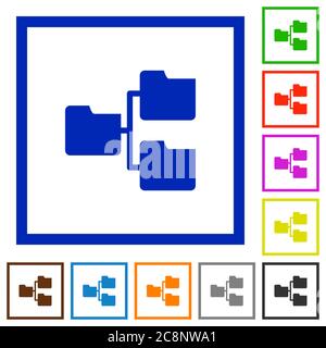 Set of color square framed Shared folders flat icons on white background Stock Vector