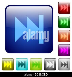 Set of color media fast forward glass web buttons. Stock Vector