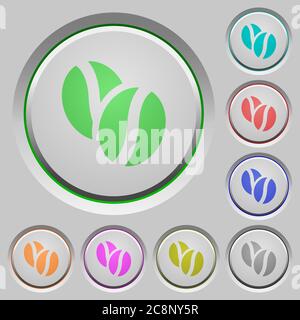 Set of color Coffee beans sunk push buttons. Stock Vector