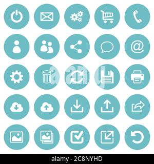 Set of 25 flat web icons on blue round background Stock Vector