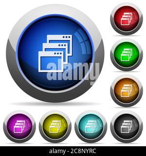 Set of round glossy cascade window view mode buttons. Arranged layer structure. Stock Vector