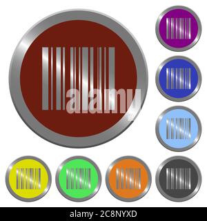 Set of color glossy coin-like barcode buttons. Stock Vector