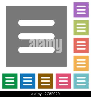 Menu flat icon set on color square background. Stock Vector