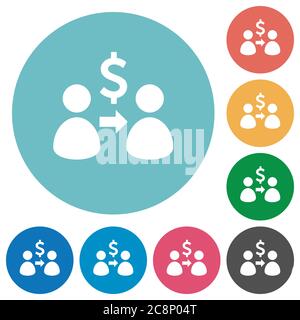 Flat send dollar icon set on round color background. Stock Vector