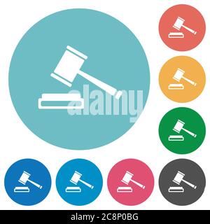 Flat auction icon set on round color background. Stock Vector