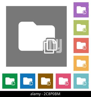 Copy folder flat icon set on color square background. Stock Vector
