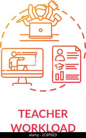 Teacher workload concept icon. Webinars and remote education. Online tutor. Professors performance. Multitasking. idea thin line illustration. Vector Stock Vector