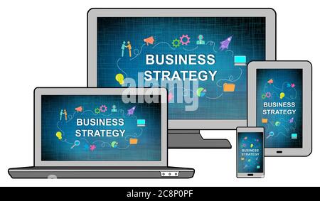 Business strategy concept shown on different information technology devices Stock Photo