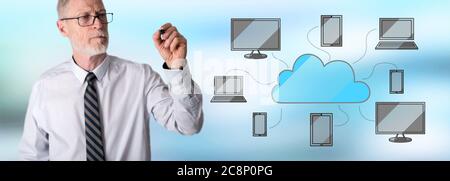 Cloud computing concept drawn by a businessman Stock Photo
