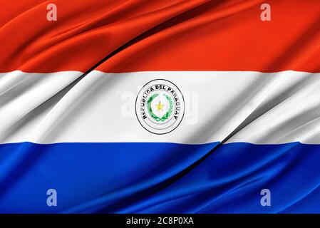 Colorful Paraguay flag waving in the wind. Stock Photo