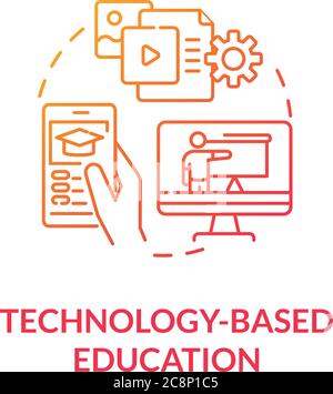 Technology based education concept icon. Computer based. Distance classes. Technologies in teaching and learning idea thin line illustration. Vector i Stock Vector