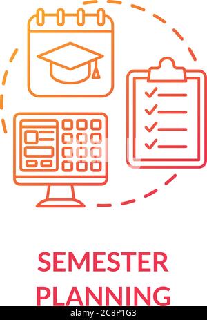 Semester planning concept icon. Students workload. Remote studying process. Curriculum. University education idea thin line illustration. Vector isola Stock Vector