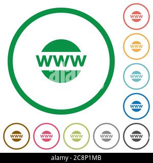 Set of domain color round outlined flat icons on white background Stock Vector