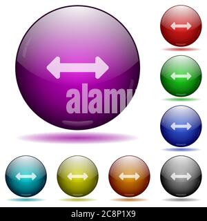 Set of color Resize horizontal glass sphere buttons with shadows. Stock Vector