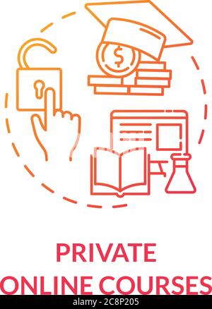 Private online courses concept icon. Remote education. Distance learning. Chargeable courses. Online tutoring idea thin line illustration. Vector isol Stock Vector