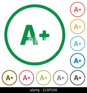 Set of Increase font size color round outlined flat icons on white background Stock Vector