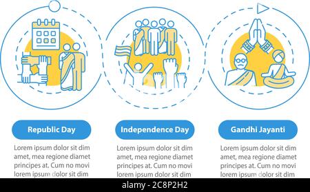 National Indian holidays vector infographic template. Public holidays in India. Presentation design elements. Data visualization with 3 steps. Process Stock Vector