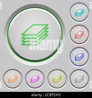 Set of color Printing papers sunk push buttons. Stock Vector