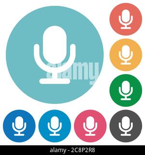 Flat microphone icon set on round color background. Stock Vector