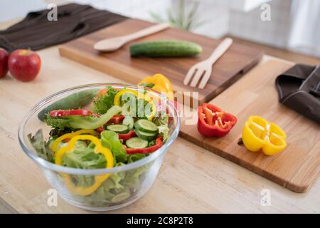 Salad with servings on the table. Stock Photo