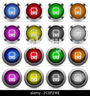 Set of bus glossy web buttons. Arranged layer structure. Stock Vector
