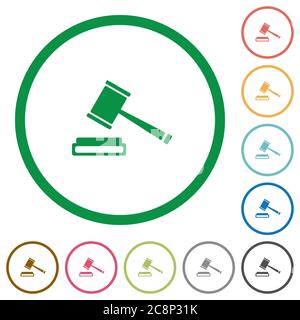 Set of auction color round outlined flat icons on white background Stock Vector