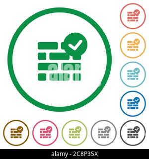 Set of active firewall color round outlined flat icons on white background Stock Vector