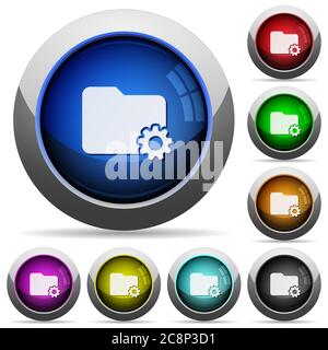 Set of round glossy Folder settings buttons. Arranged layer structure. Stock Vector