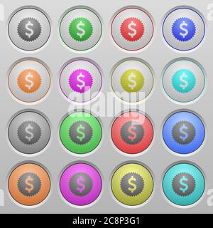 Set of Dollar sticker plastic sunk spherical buttons. Stock Vector