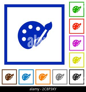 Set of color square framed paint flat icons on white background Stock Vector
